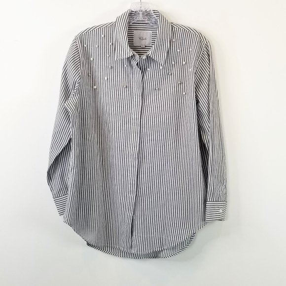 RAILS Taylor Florence Stripe Studded Pearls Shirt Sz Small - Picture 2 of 15